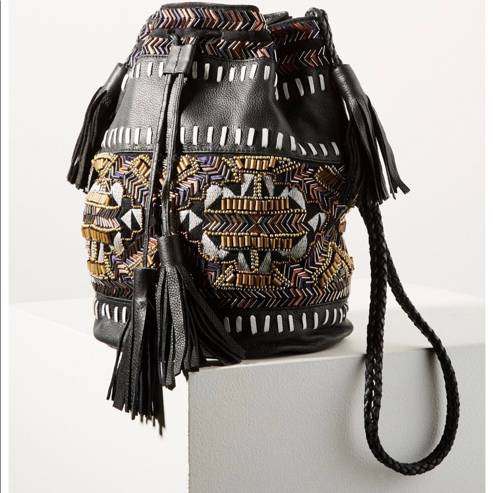 ANTHROPOLOGIE antik batik beaded bucket bag